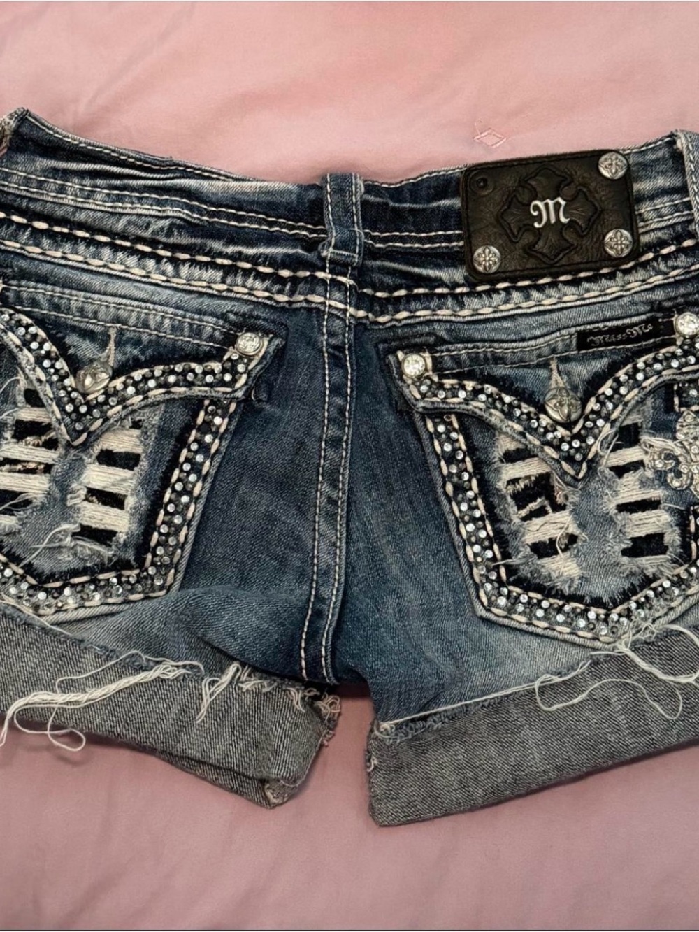 miss me rhinestone embellished denim shorts